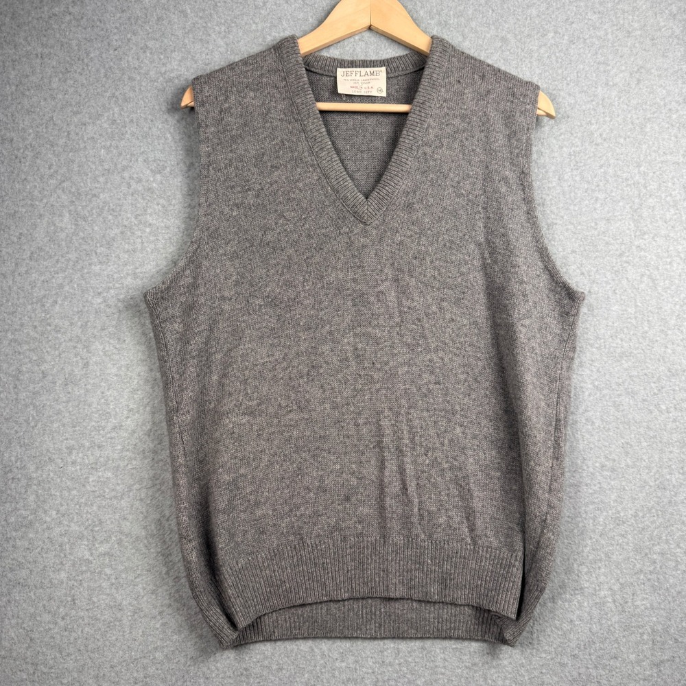 Vintage Lord Jeff Jefflamb Sweater Vest Mens Medium Gray Wool Blend Grandpa USA